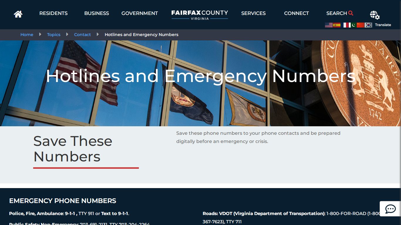 Hotlines and Emergency Numbers | Topics - Fairfax County, Virginia