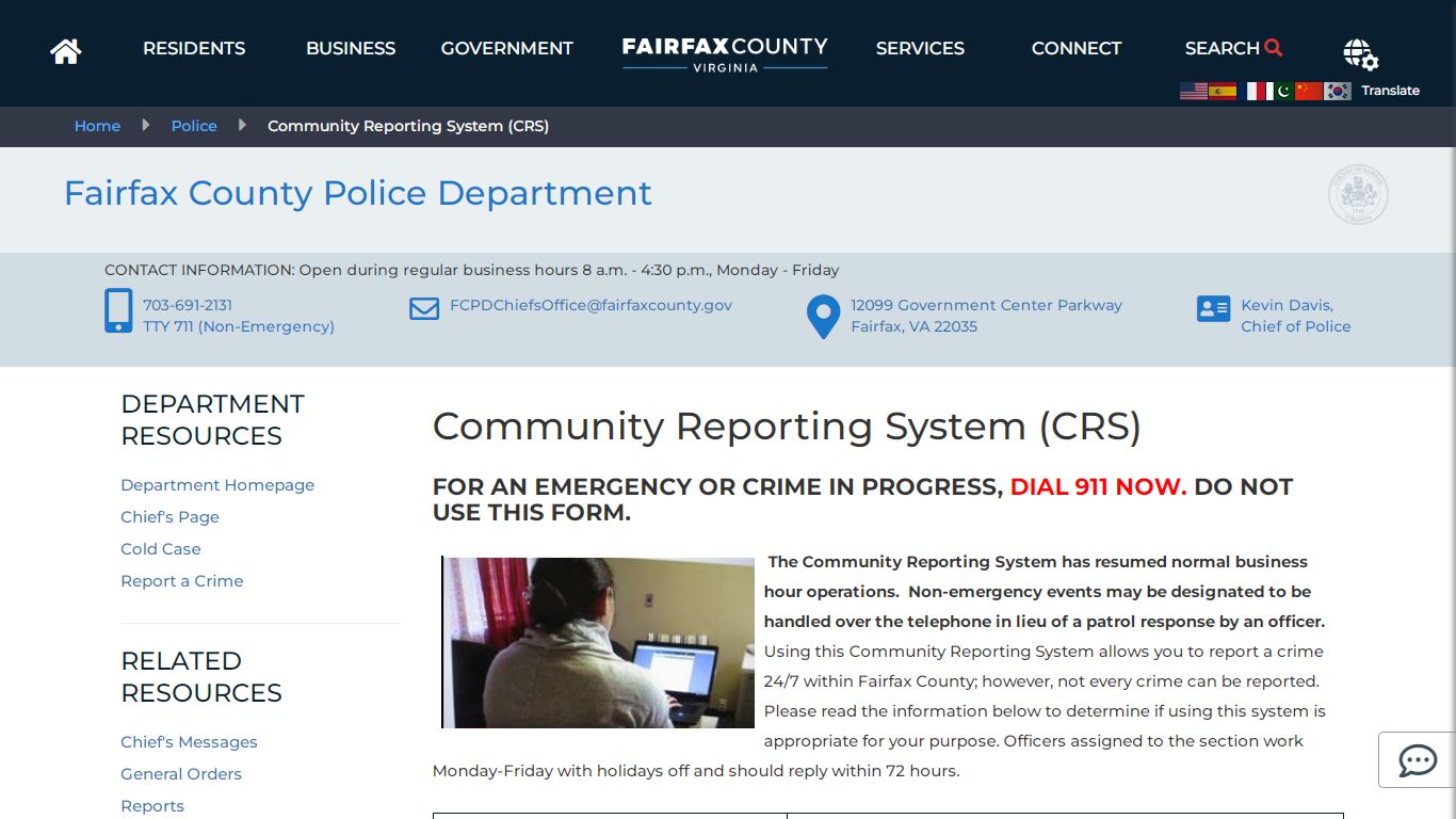 Community Reporting System (CRS) | Police - Fairfax County, Virginia